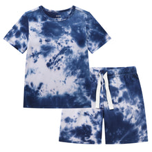 Load image into Gallery viewer, 100% Organic Cotton Toddler Summer 2 Piece short sleeve Pajama Set - Dark Navy Tie Dye