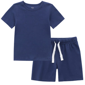 100% Organic Cotton Toddler Summer 2 Piece short sleeve Pajama Set - Navy