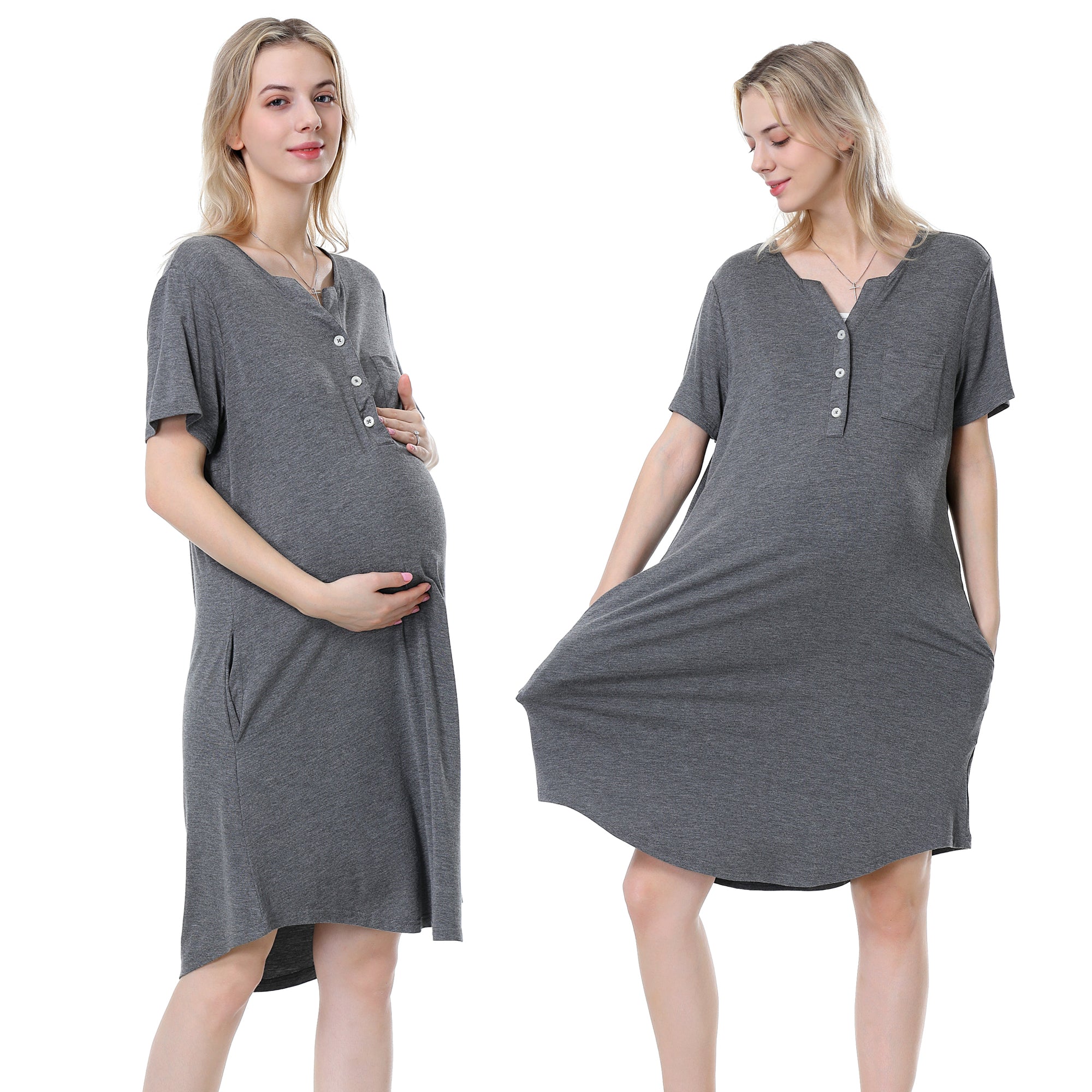 Loungeable Maternity fleece pajamas with half zip in gray cloud