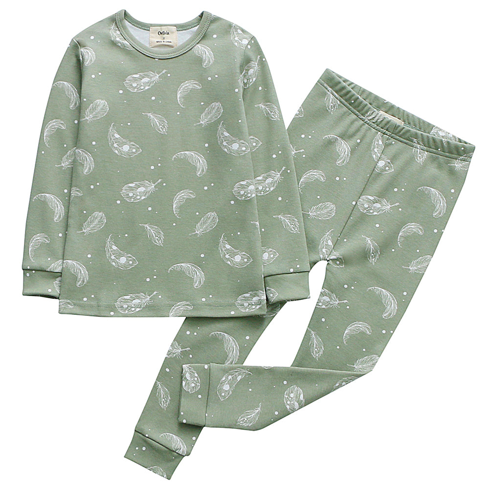 100% Organic Cotton Toddler 2 Piece Pajama Set - Sage Feather