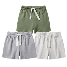 Load image into Gallery viewer, Organic Cotton Baby Shorts Toddler Summer Shorts - Olive &amp; Dark Grey &amp; Light Grey