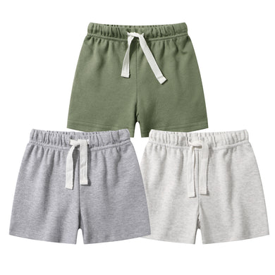 Organic Cotton Baby Shorts Toddler Summer Shorts - Olive & Dark Grey & Light Grey