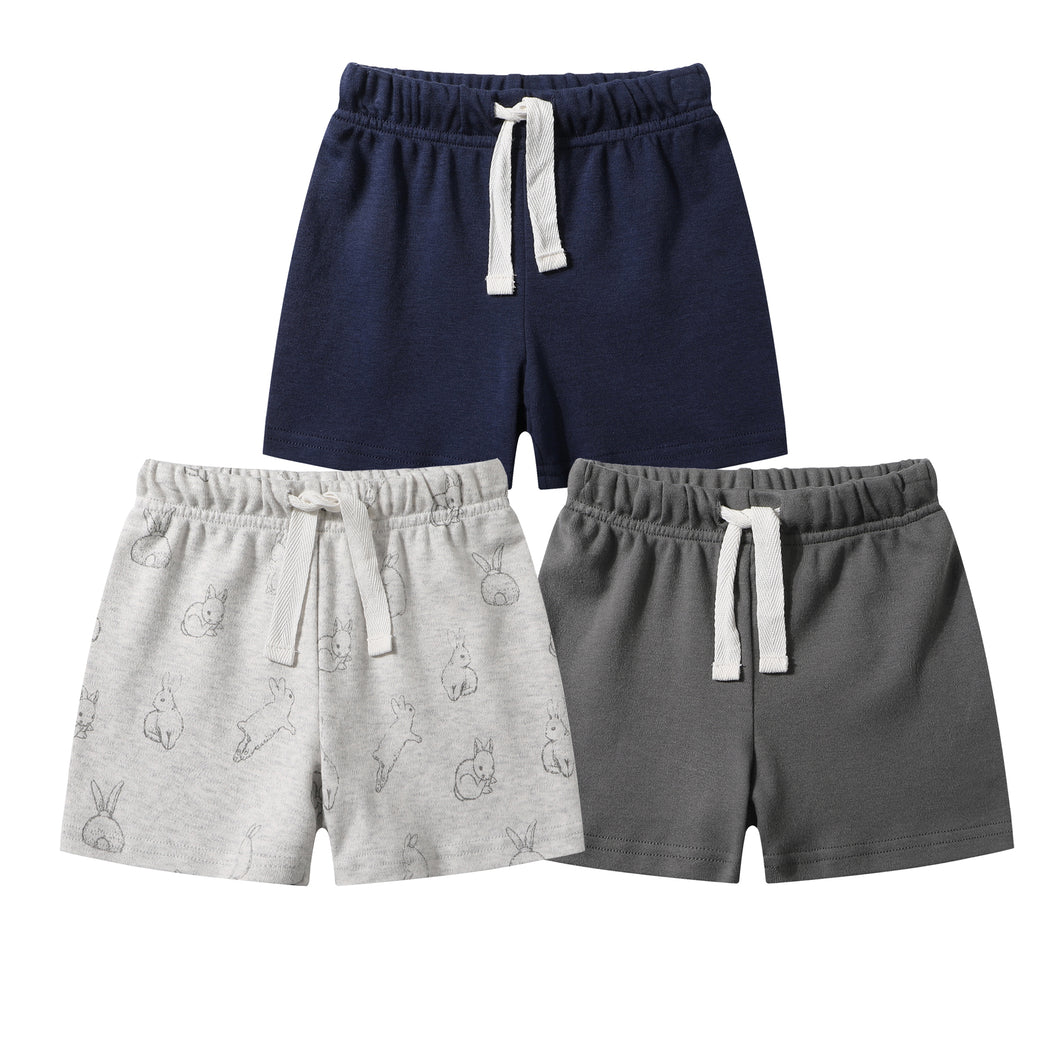 Organic Cotton Baby Shorts Toddler Summer Shorts - Gray & Navy & Grey Rabbit