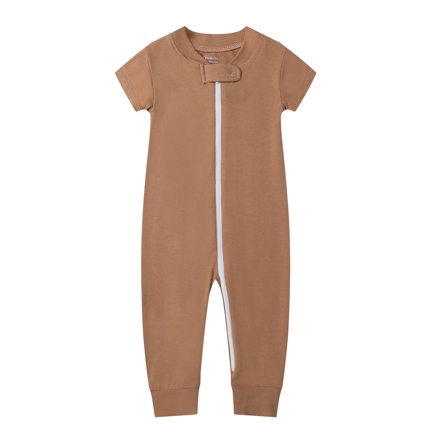 Bamboo Long Sleeve Zip Footless Baby Pajamas Short Sleeve- Camel