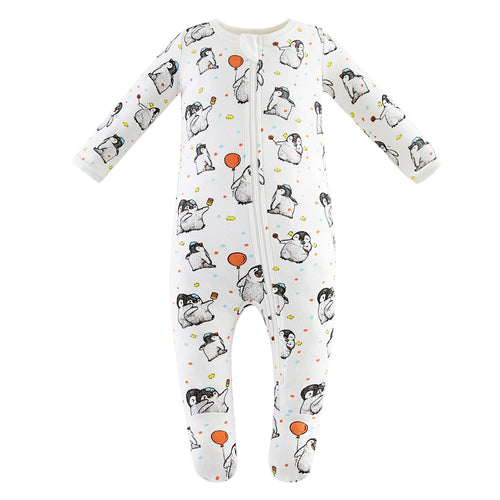 100% Organic Cotton Zip Footed Pajamas - Happy Penguin