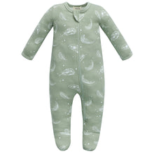Load image into Gallery viewer, 100% Organic Cotton Zip Footed Pajamas - feather green