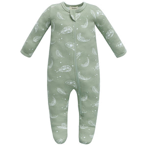 100% Organic Cotton Zip Footed Pajamas - feather green