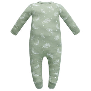 100% Organic Cotton Zip Footed Pajamas - feather green